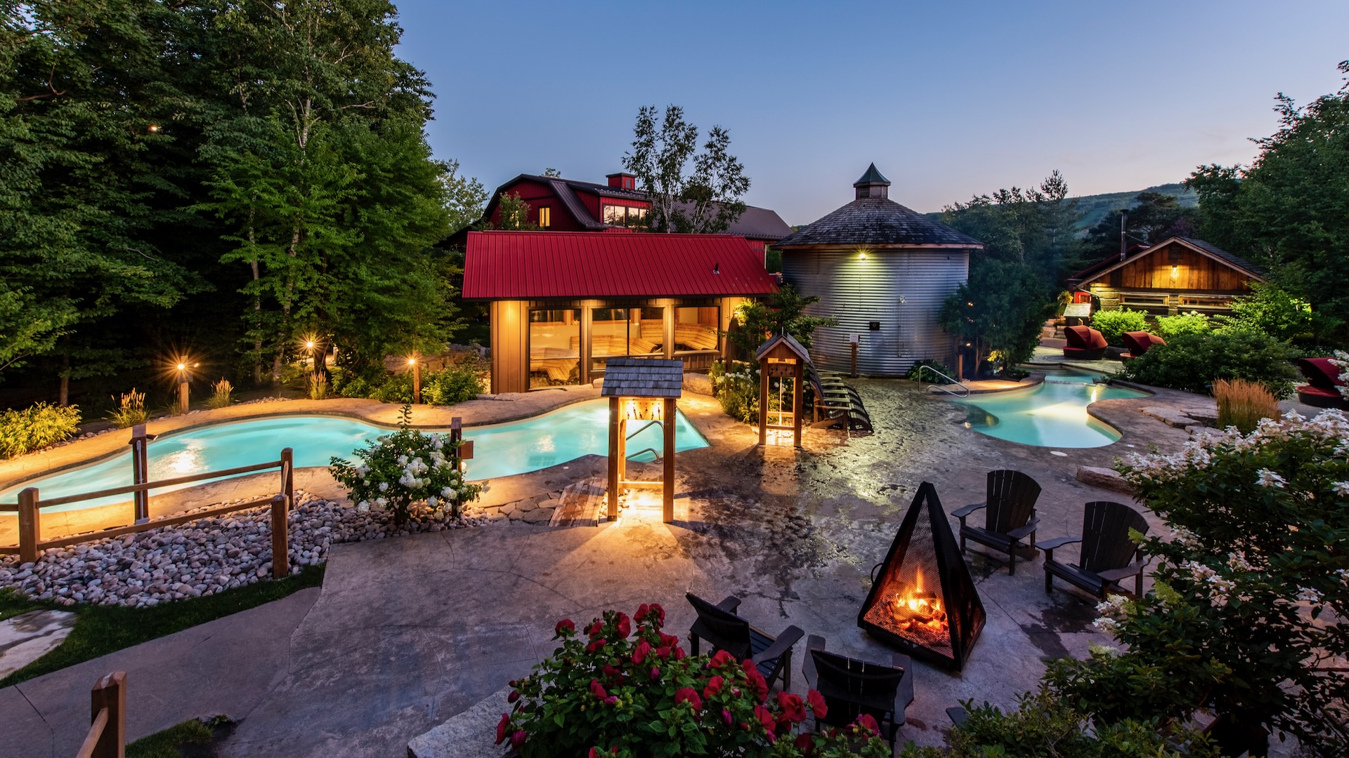 Evening, Blue Mountain, Women in Pool, Spas of America Evening, Blue Mountain, Women in Pool, Spas of America